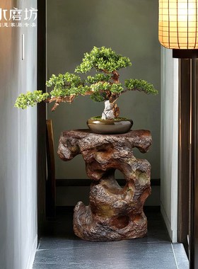 水磨坊中式庭院仿石景观太湖石花盆底座阳台露台花园布置造景摆件