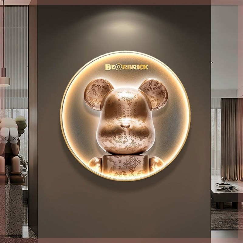 轻奢玄关装饰画东南亚圆形灯画餐厅饭店挂画暴力熊客厅背景墙壁画图片