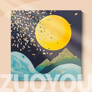 奶油风抽象风景肌理手绘油画 画客厅装饰画 画月亮山峰茶室书房玄