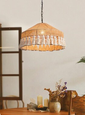 西波米兰麻绳流苏吊创意卧HSX室客厅主灯覆古厅民宿侘餐灯寂风灯