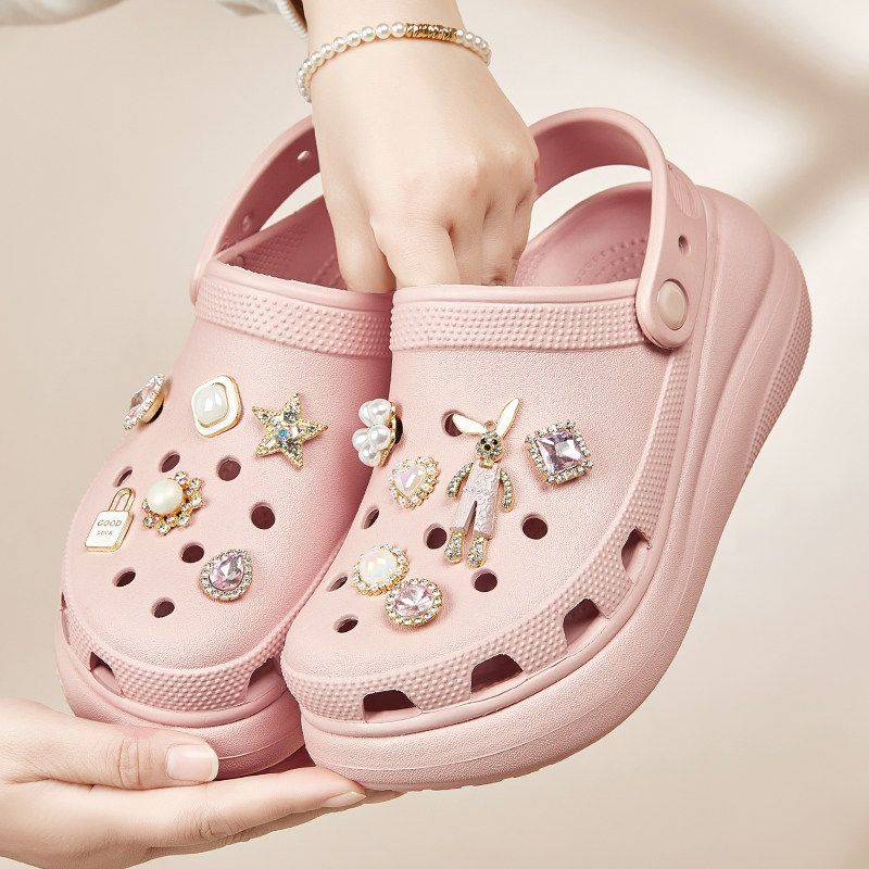 泡芙洞洞鞋女款2026新款超好看粉色防滑凉鞋厚底增高拖鞋夏季外穿