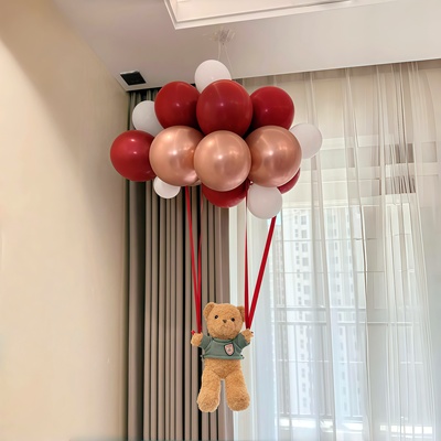 小熊气球装饰结婚布置婚房装饰女方卧室客厅新房订婚结婚场景布置