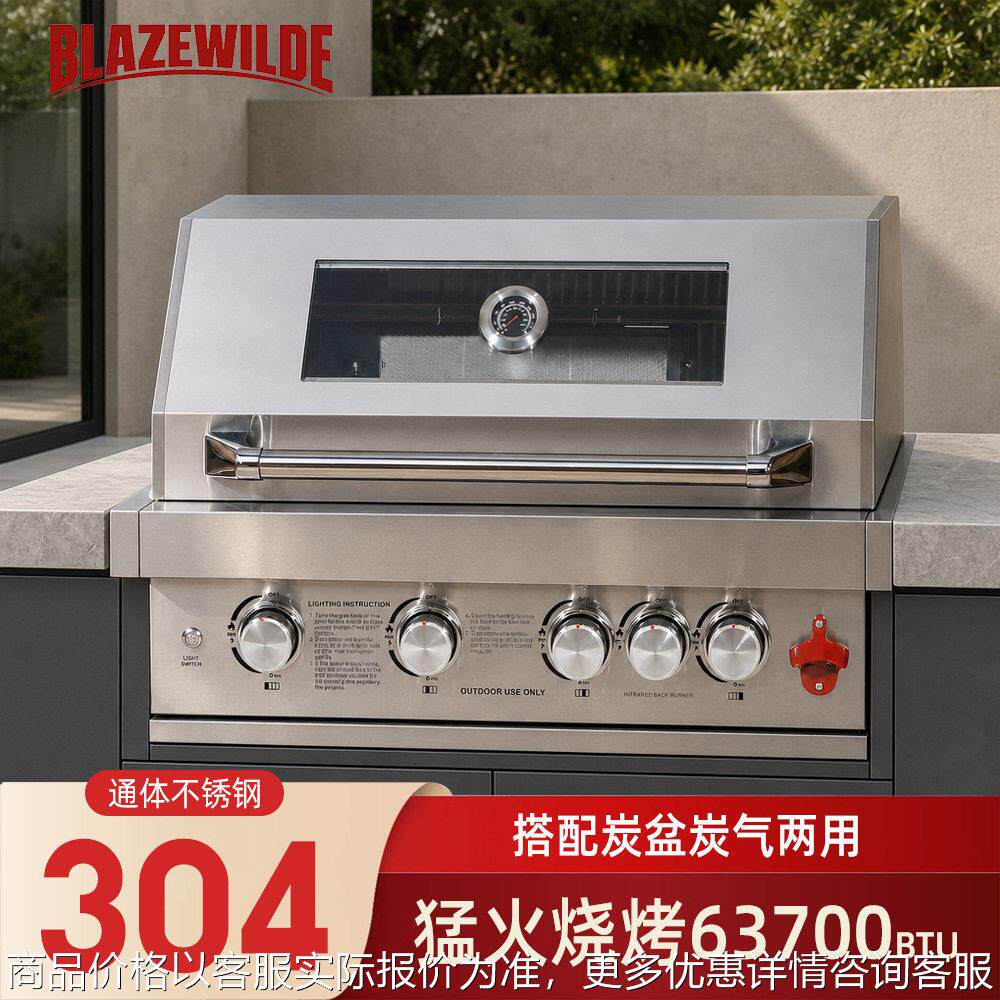 户外花园嵌入式木炭燃气两用烧烤炉美式BBQ庭院不锈钢304烤箱架子