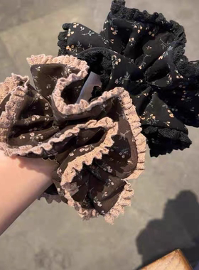 日韩少女小碎花大肠发圈ins复古丸子头绳双层马尾皮筋网红发饰绳