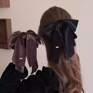 韩版丝绒大号蝴蝶结发夹女高级感气质抓夹后脑勺盘发鲨鱼夹子头饰