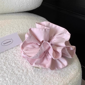 miu系韩国粉色条纹芭蕾风大肠发圈女2025新款 丸子头发饰头绳发绳