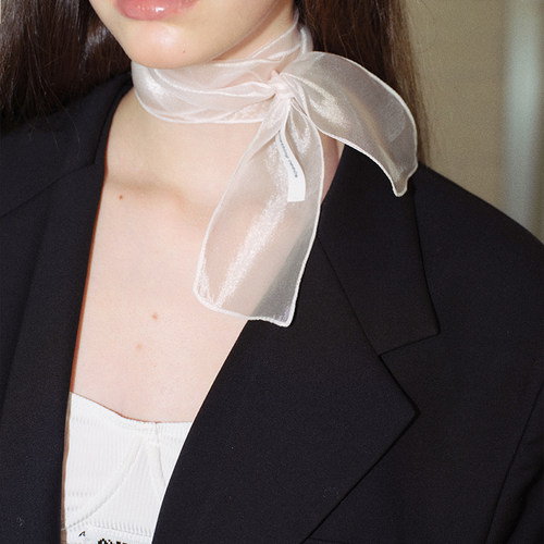 春夏复古简约纯欲丝巾女高级感欧根纱丝带领巾半透明发带