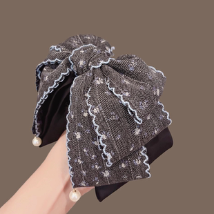 高级感碎花布艺蝴蝶结珍珠抓夹女后脑勺马尾夹半扎发鲨鱼夹子发抓