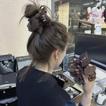 高级美拉德咖色充棉蝴蝶结格子大肠发圈大版显发量丸子头发绳头绳