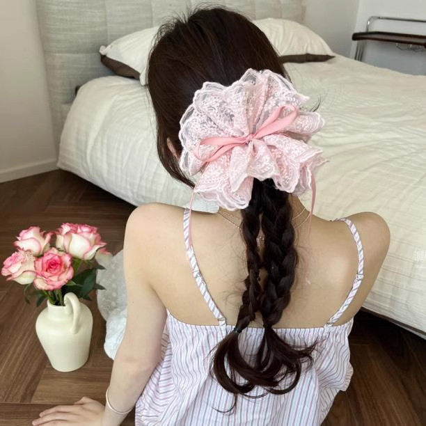四层蕾丝花边抽绳款大肠发圈女扎头发发绳可调节头绳皮筋头花头饰