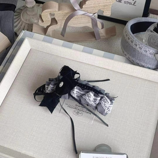 法式格蕾系灰色丝绒蝴蝶结蕾丝香蕉夹后脑勺盘发抓夹发饰温柔竖夹