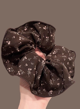 咖色大肠发圈印花纱大肠圈2024新款日韩优雅气质扎发绑发头绳发饰