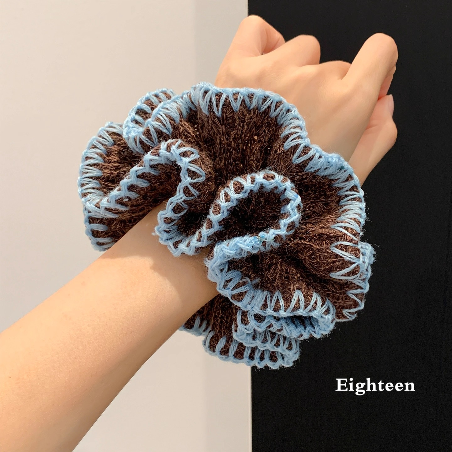 韩系咖色针织毛线双层大肠发圈女慵懒风扎头发超大发饰头绳秋冬