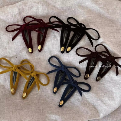 金标复古丝绒蝴蝶结BB夹百搭少女质感发夹扎头发绳刘海侧边发