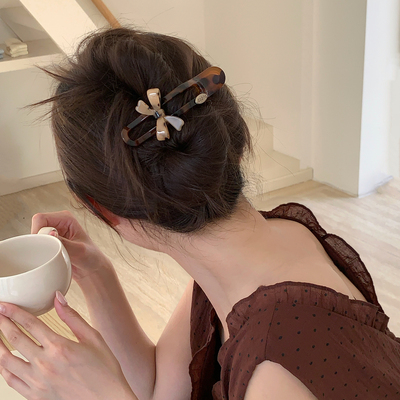 韩国新款高级感豹纹醋酸懒人发夹复古时尚刘海夹侧边夹百搭Z0369