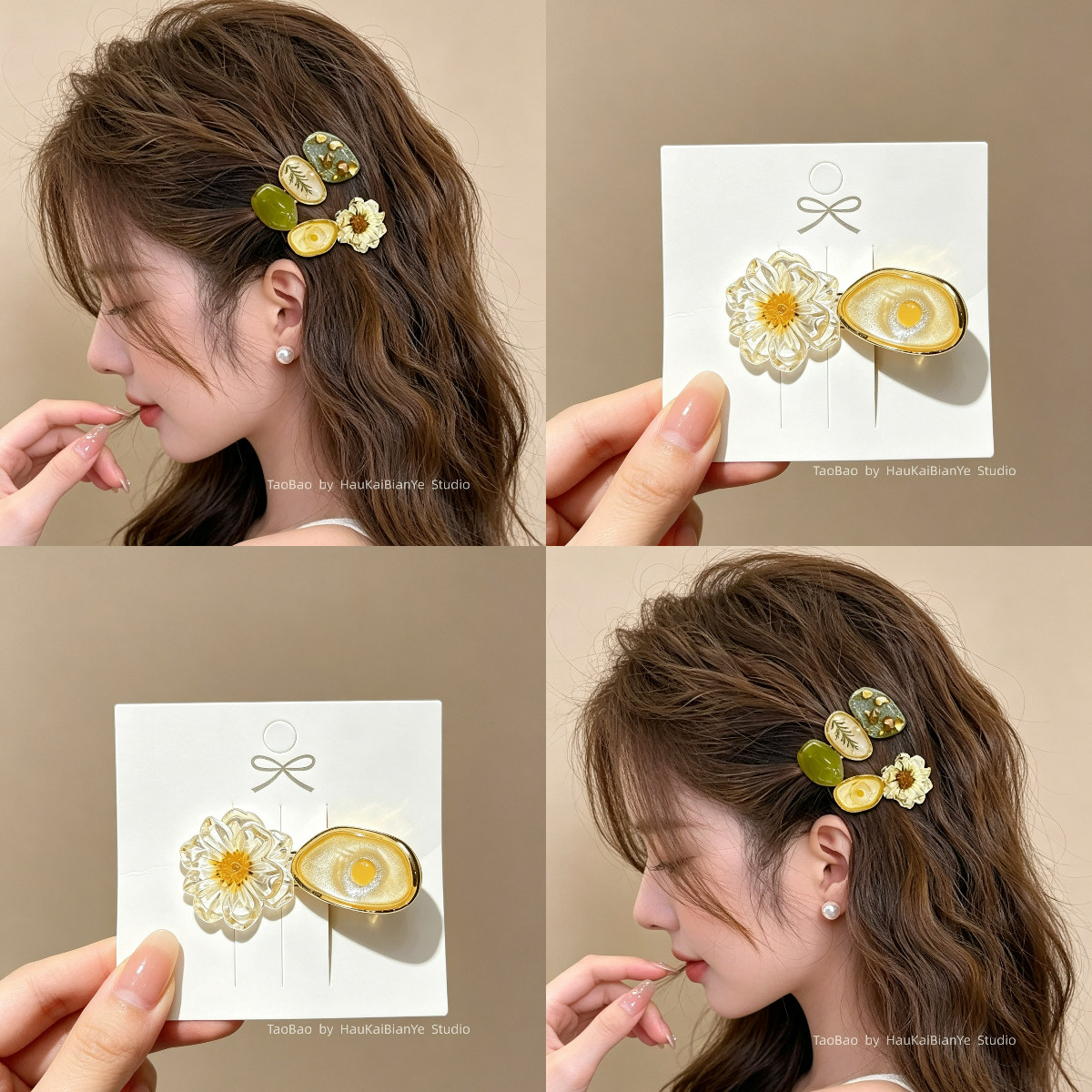 韩国滴釉干花发夹女森系精致刘海夹复古侧边夹雏菊发卡头饰鸭嘴夹