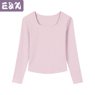 T-Shirts For Women Cotton Tops Square Neck Tees Long Sleeves