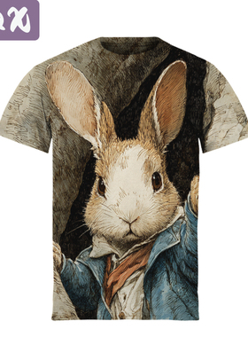 Women's T-Shirts Animals Printing Rabbit Crewneck T-Shirts