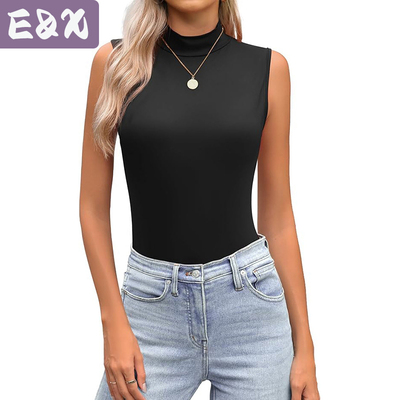 女性无袖小高领修身短袖T恤基础