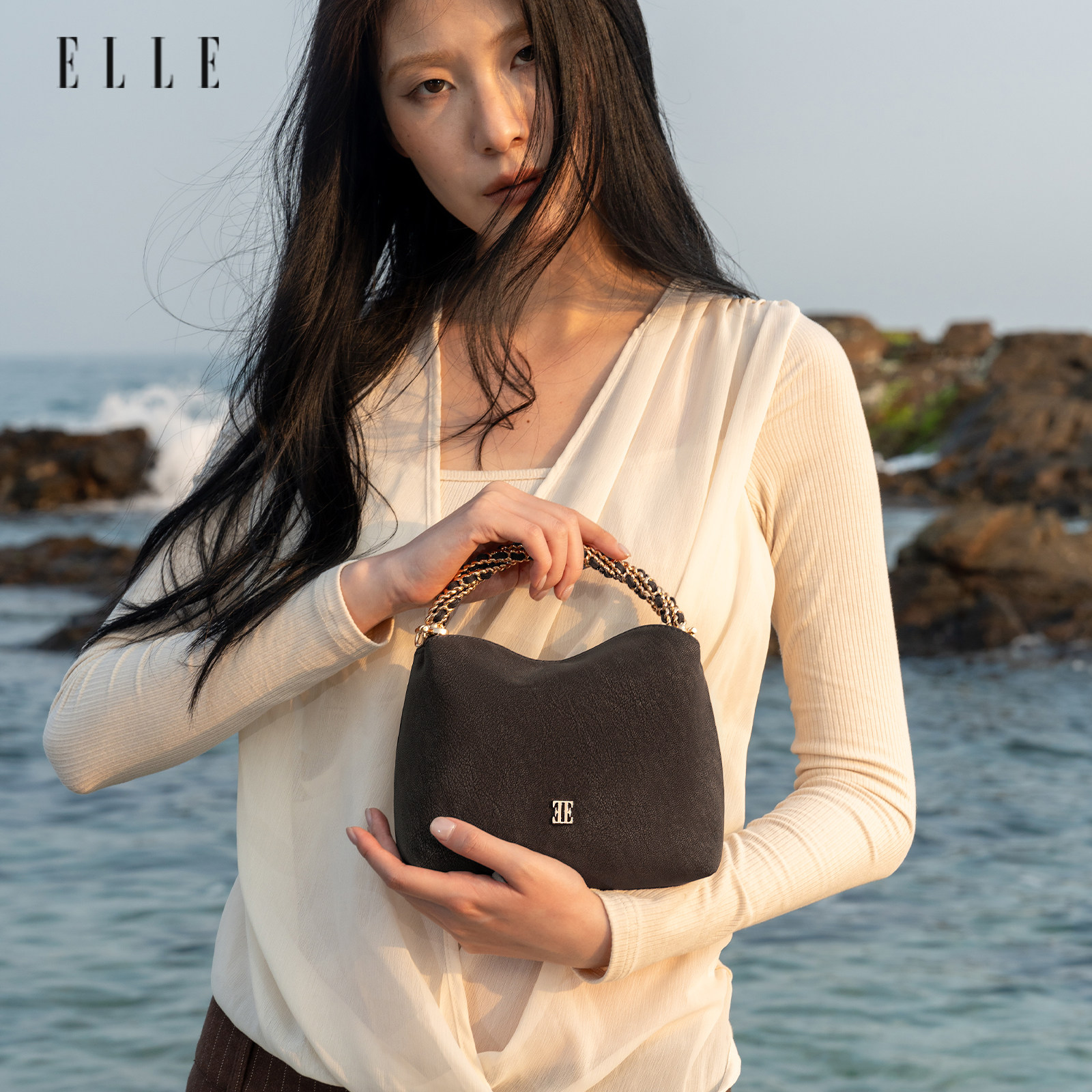 ELLE包包2026女士新款链条贝壳包轻奢高级感精致手提包通勤斜挎包