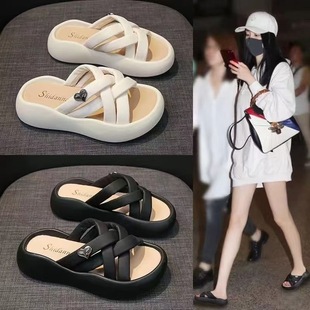 一字 凉拖鞋 女夏外穿2024新款 厚底百搭防滑增高沙滩凉鞋 懒人时尚