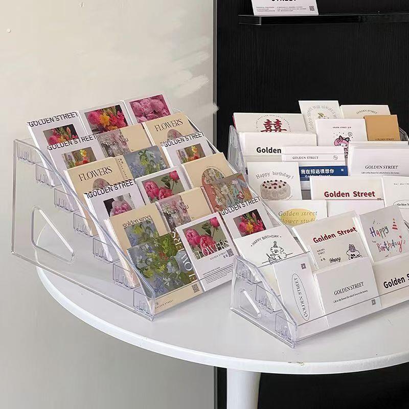 吧唧展示架透明桌面谷子收纳盒阶梯架子立牌卡片徽章亚克力小卡CD