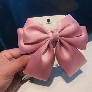 纯手工乳白色大蝴蝶结女性发夹韩国春天夹古风马尾顶夹在头的后面