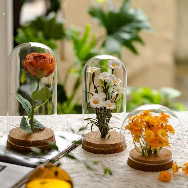 干花保存瓶工艺品摆件玫瑰花展示盒软木塞透明玻璃罩永生花防尘罩
