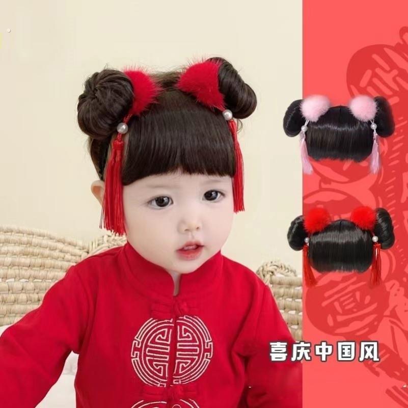 婴儿假发刘海喜庆百天周岁生日婴幼儿发带女童宝宝搞笑搞怪头饰