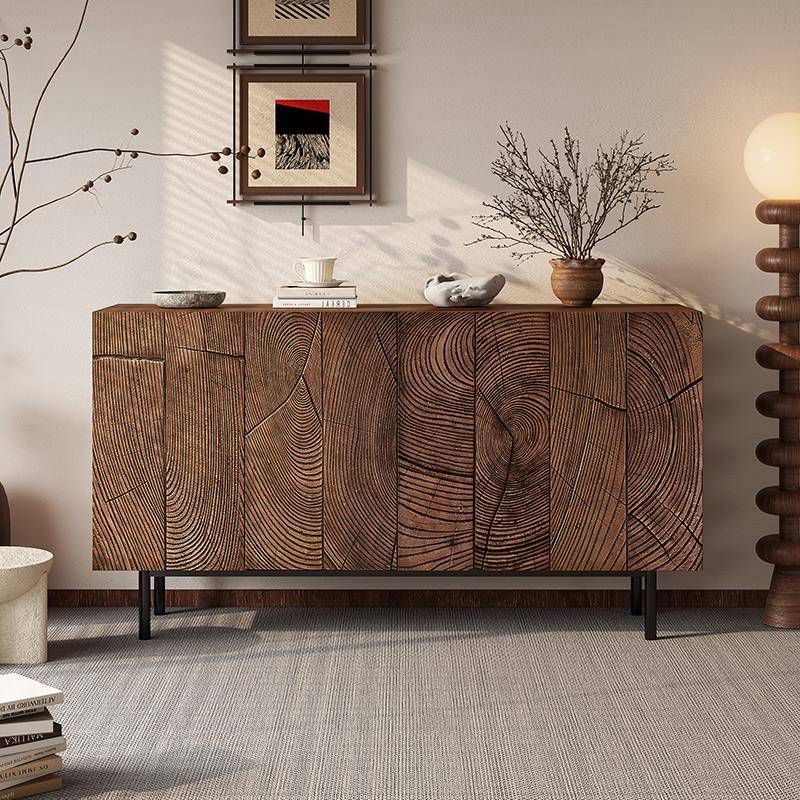 中古风鞋柜入户玄关柜胡桃木色餐边柜侘寂复古风隔断沙发边柜定制