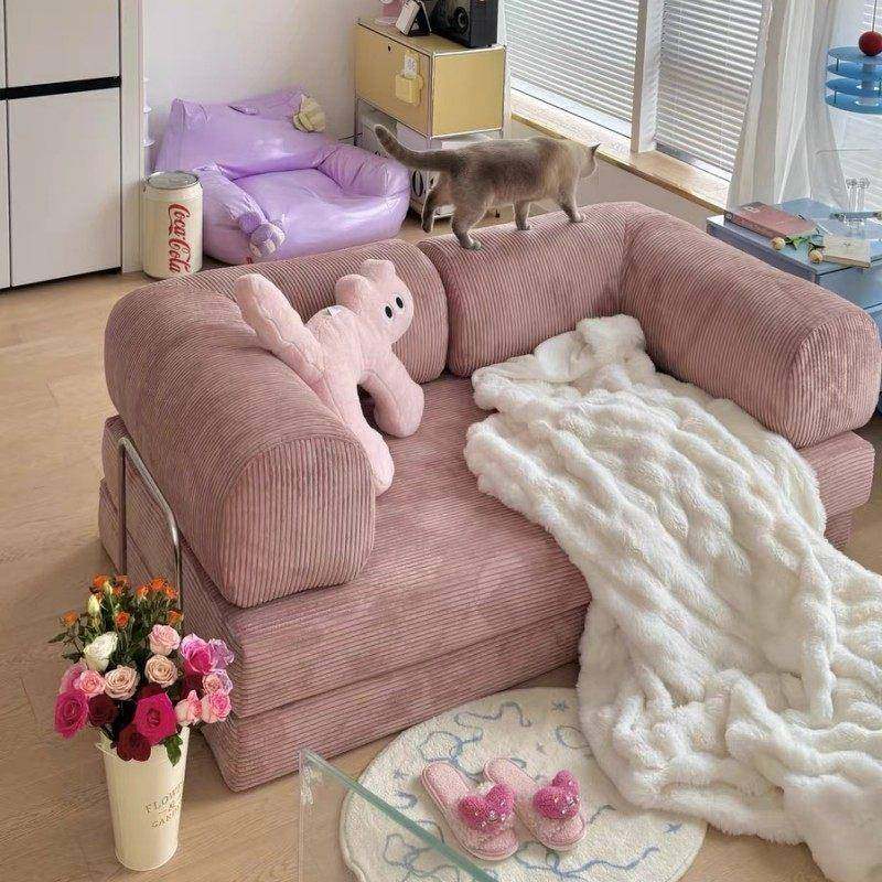 美拉德风覆古灯芯绒布艺可拆洗沙发可折叠模块懒人美式客厅沙发床