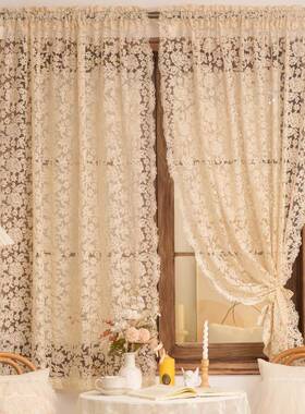 法式36411复古宫廷风蕾丝绣奶打纱帘小窗户短窗帘飘窗免孔隔断门