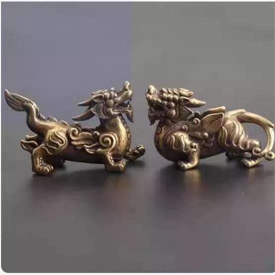 实心黄铜貔貅摆件 (公母一对)财貔貅送福麒麟神兽风水摆件茶宠