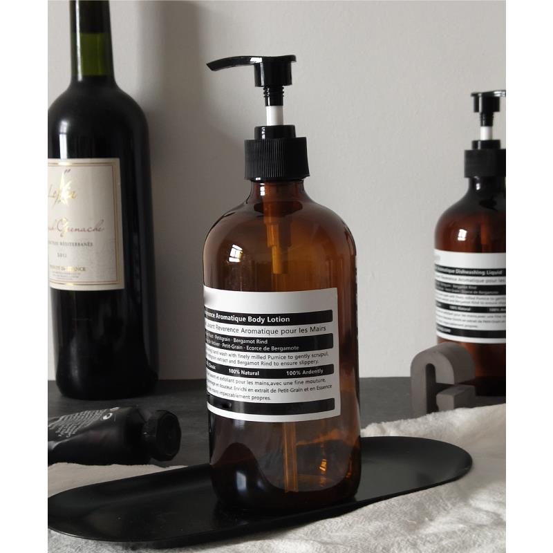 ins风Aes可定制棕色浴室拍照瓶沐浴露洗手液洗发水样板玻璃分装瓶