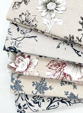 75181中布国处风青花瓷纹理印花料布棉麻布桌门帘布窗帘面料布头