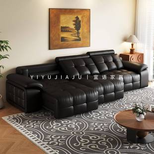 电动多功能智能真皮沙发床客厅意式 极简零靠墙可伸缩调节直排沙发