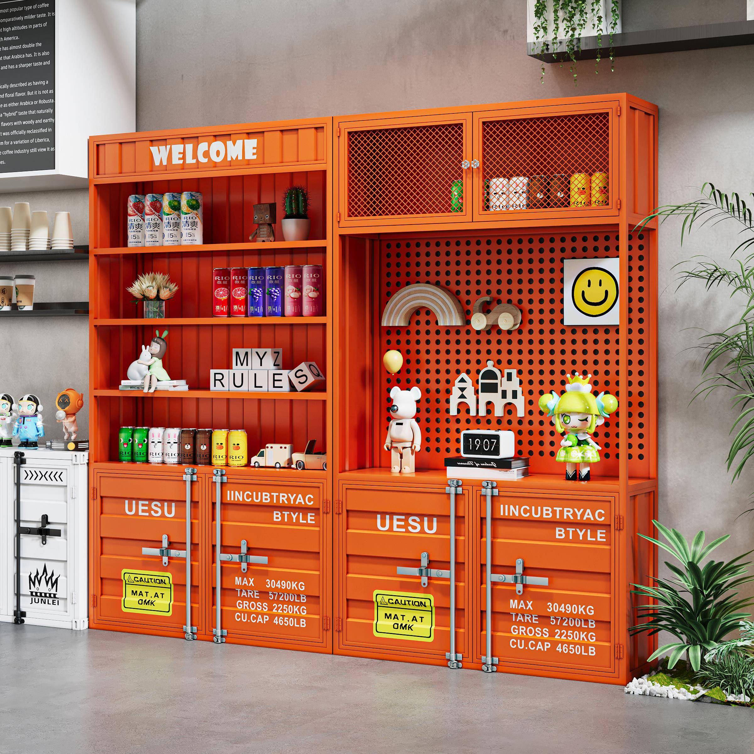 复古工业风店铺手办柜样品储物集装箱酒柜产品陈列靠墙货架展示架