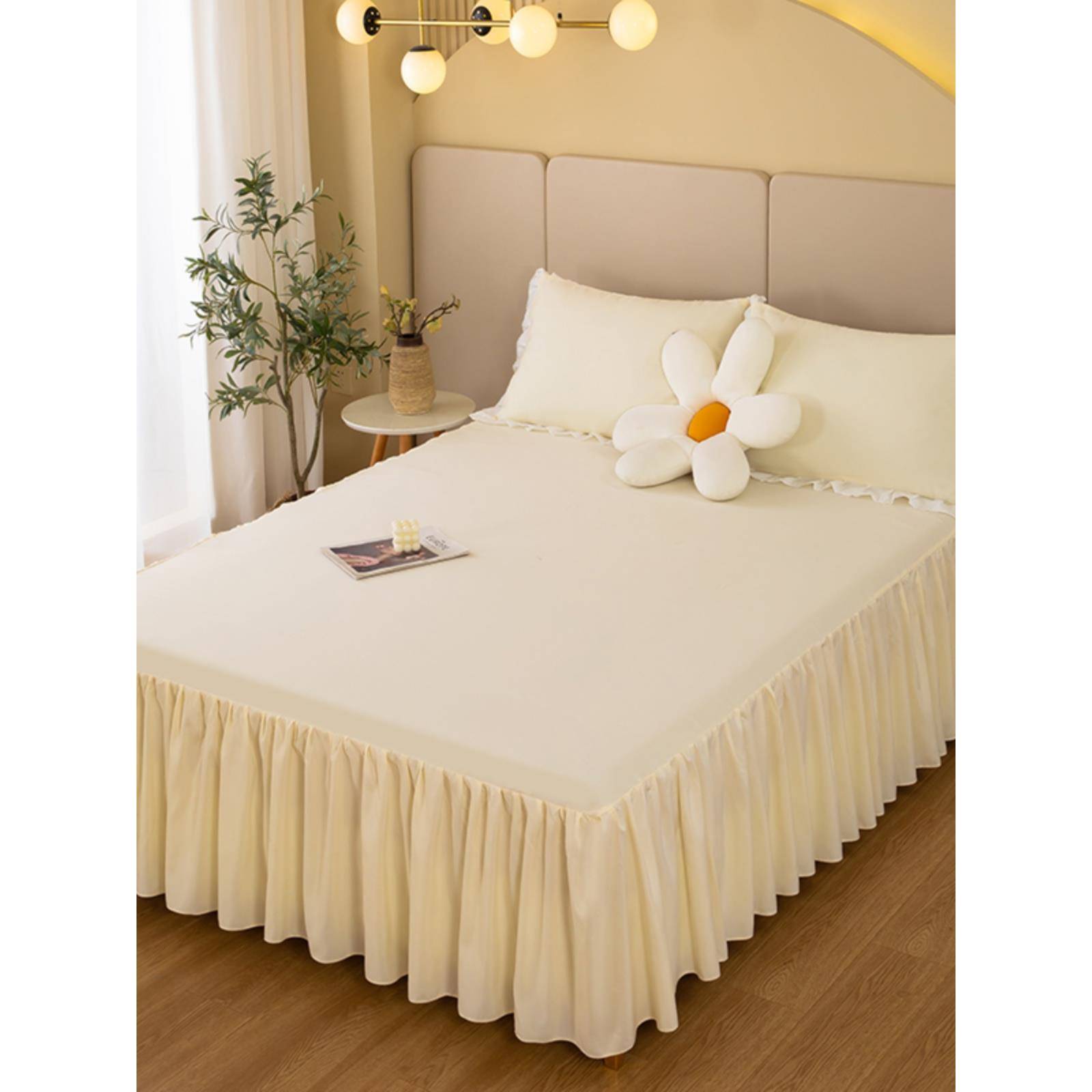 韩版床裙款床单枕套床笠防滑固定床罩保护罩纯色1.5米1.8米床垫款