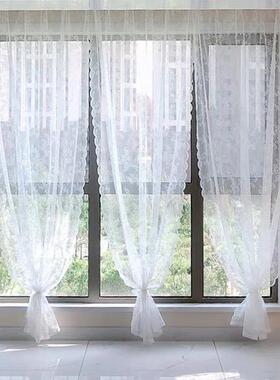 田园蕾丝窗帘白纱帘魔术贴自粘柜孔门帘客窗75124厅飘阳台打免遮