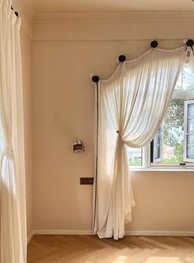 墅复古断法式穹顶式拱43283形别挑空窗纱窗帘隔帘门美帘纱定做客