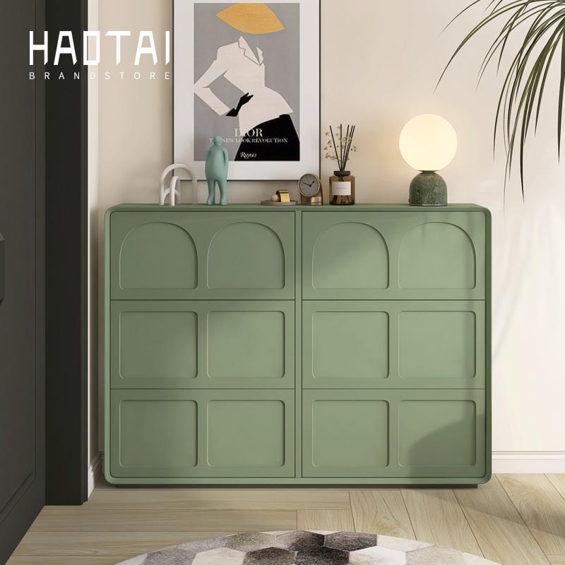 全实木法式烤漆超薄鞋柜翻斗家用极窄门厅柜奶油小户型门口玄关柜