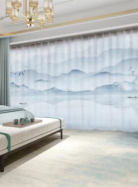 新中式窗透帘遮光2024新墨款中46382国风古典景山水画客厅透光不