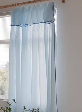 盐系包豪斯帘纱冰岛蓝蓝色超氛窗围感透光51654不透人窗海纱帘定