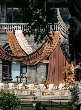 婚庆咖布幔顶吊挂布吊顶波浪装饰色牛婚礼56622纱幔背景环创奶丝