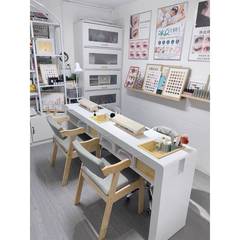 日式美甲桌子双人三人位美甲店装修带凹槽收纳盒吸尘器美甲台原木