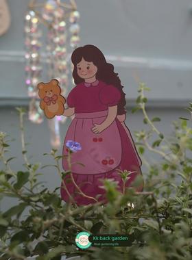 樱桃女孩姑娘铁艺园艺花插庭院摆件日系插花摆件装饰杂货可爱插牌