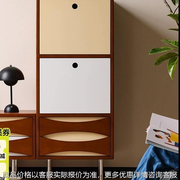 北欧实木餐边柜家用小户型靠墙电视边柜客厅中古风翻门收纳储物柜