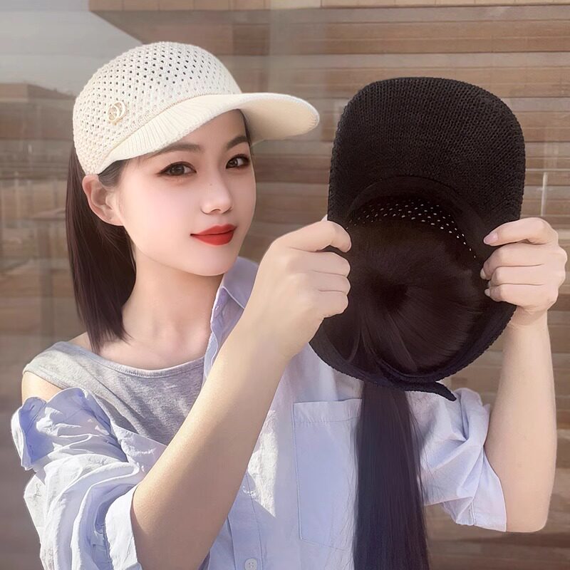 韩系帽子假发女镂空空顶帽时尚户外假发帽马闷热百搭遮阳百搭帽子
