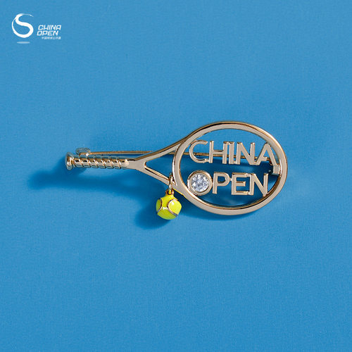 中国网球公开赛CHINA OPEN生活配饰周边礼物黄铜锆石网球拍胸针