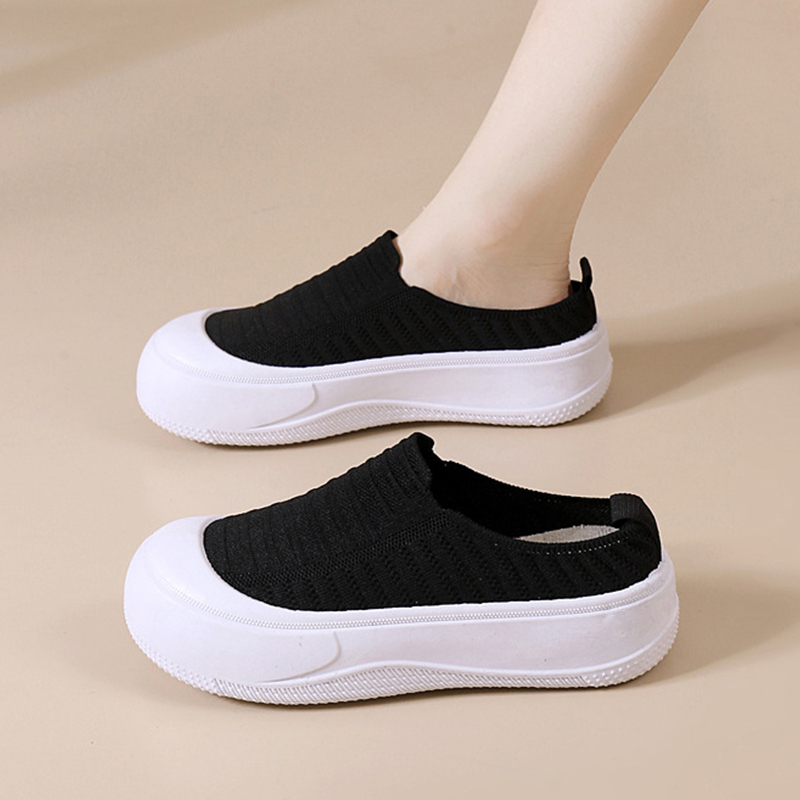 2025夏季新款简约厚底飞织半拖时尚百搭休闲女鞋透气极简风渔夫鞋